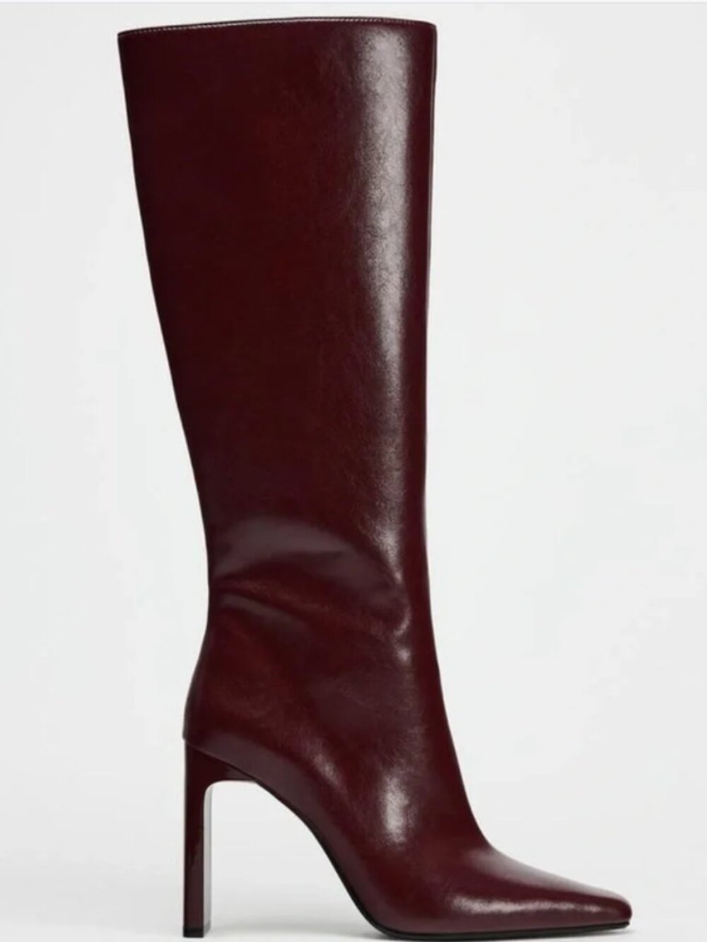 Zara High Heel Knee-High Boots in Burgundy, NWOB, 7.5